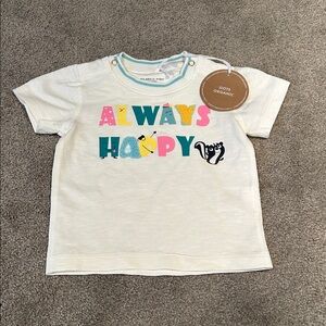 Polarn O. Pyret White Tee with Colorful 'Always Happy' Design